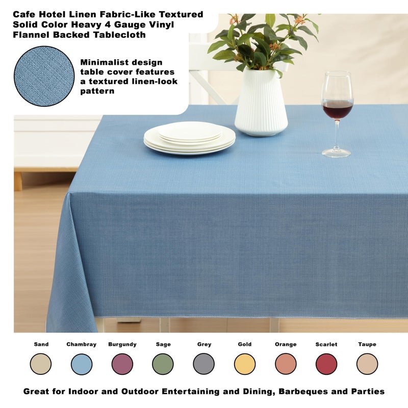 Lintex Cafe Hotel Linen Look Vinyl Flannel Backed Tablecloth, Heavyweight 4 Gauge, 52 x 52 Inch Square, Chambray Blue Indoor Outdoor Waterproof Wipe Clean Table Cover - Image 2